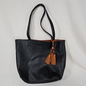 Reversible Handbag/Tote Bag with Tassel-Black/Brown Vegan‎ Leather, Unbranded